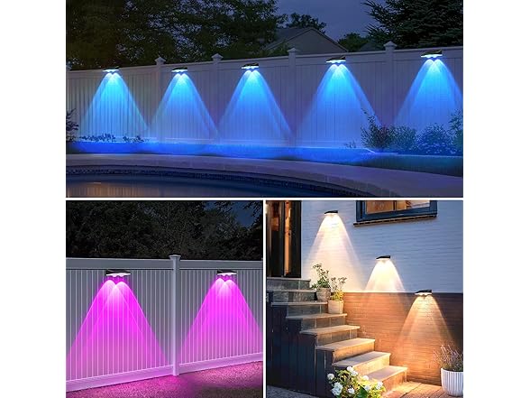 Solar Fence Lights 8-Pack w/ RGB Colors