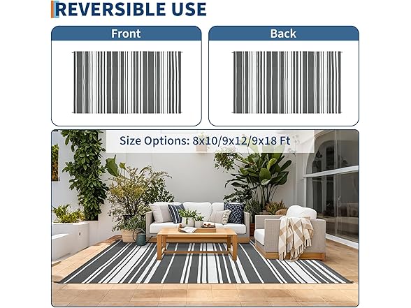 GarveeHome Outdoor Rug Mat for Patio, 9'x12'