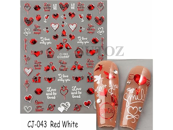 Puyokinm Red Love Hearts Nail Decals