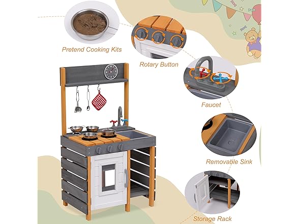 OUTLANE Wooden Play Kitchen Set for Kids