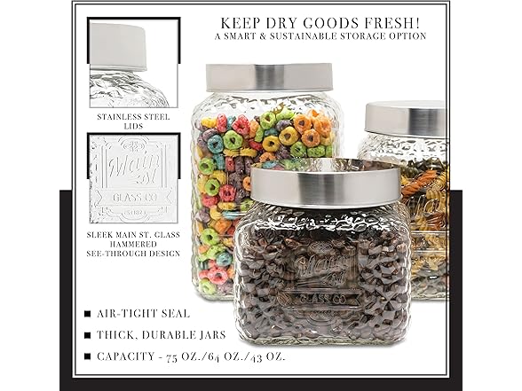 American Atelier Hammered Main St. Canister Set 3-Piece Glass Jars 