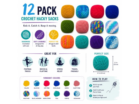 12-Pack Hacky Sacks - Colorful Footbags