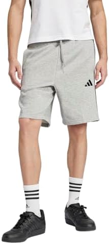 adidas Men's Tall Size Essentials 3-Stripes Fleece 9-Inch Shorts, Dark Grey Heather/White