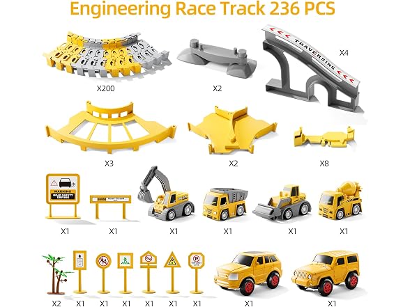 Kids Race Track Set 2 Cars & 4 Trucks