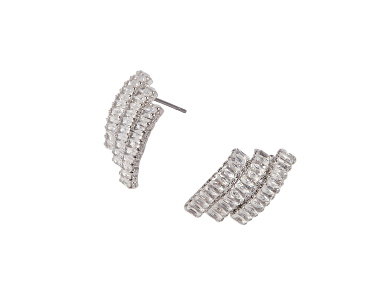 Silver Textured CZ Stud Earrings