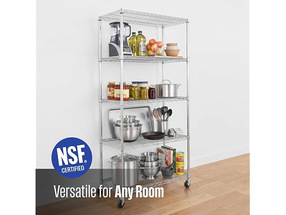 SafeRacks NSF 5-Tier Steel Wire Rack w/Wheels (18"x36"x72")