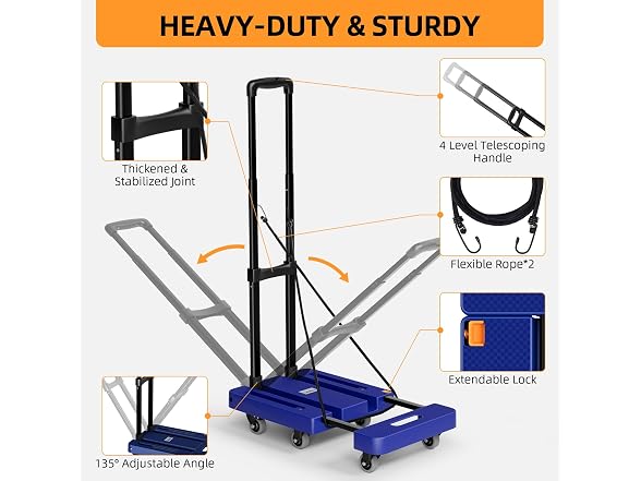 TROOZY Folding Hand Truck 6-Wheel Dolly 500lbs