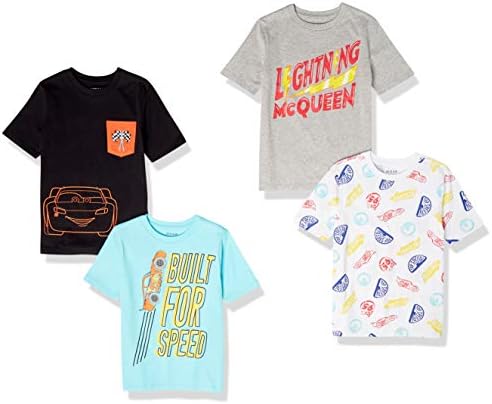 Amazon Essentials Disney | Marvel | Star Wars Boys' Short-Sleeve T-Shirts (Previously Spotted Zebra), Pack of 4, Cars/Lightning McQueen, X-Small
