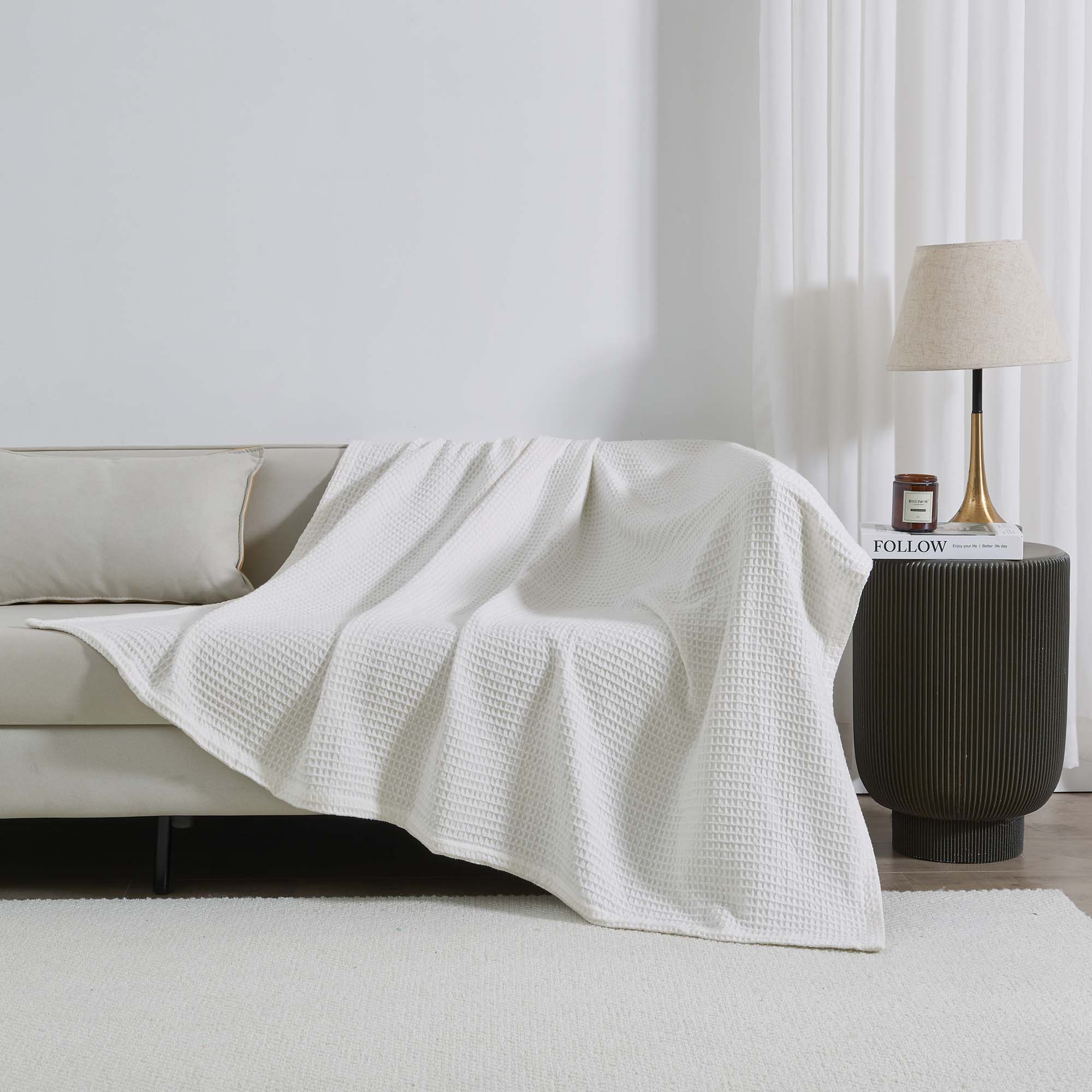 Patina Vie Cotton Waffle Knit Blanket - Gallery 20