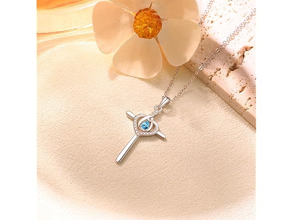 Sterling Silver Cross Birthstone Necklace