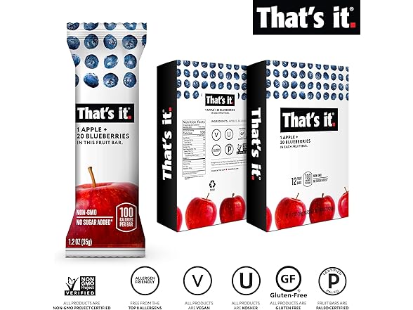 12PK That's it. Apple + Blueberry 100% Natural Fruit