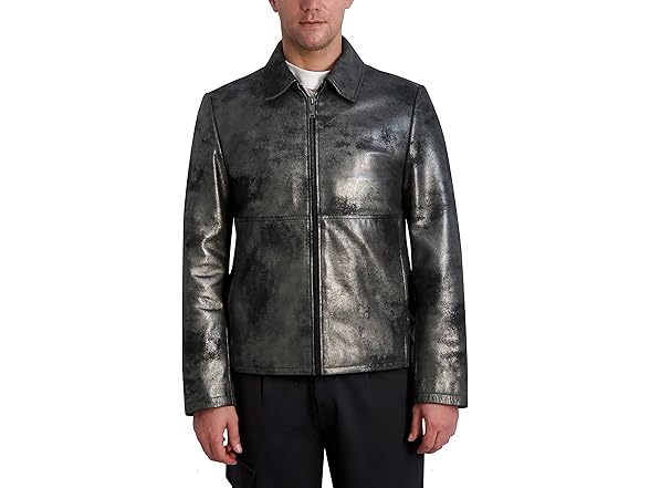 Karl Lagerfeld Mens (XL) Silver Leather Jacket