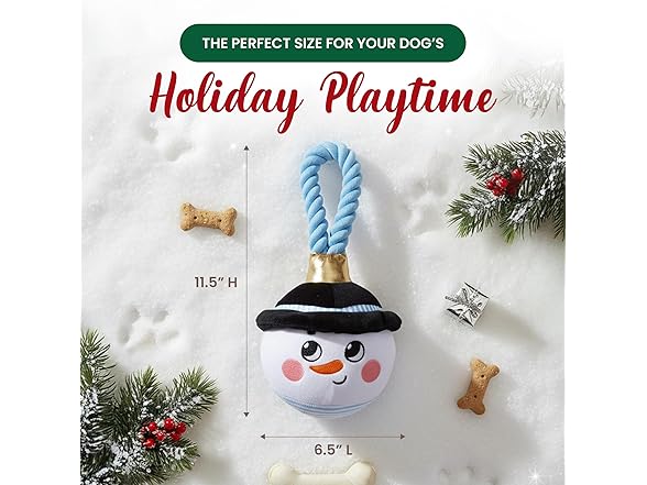 Bow Wow Pet Snowman Ornament Rope Dog Tug Toy