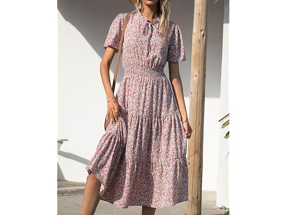Btfbm Women (S) Summer Casual Boho Tie V Dress