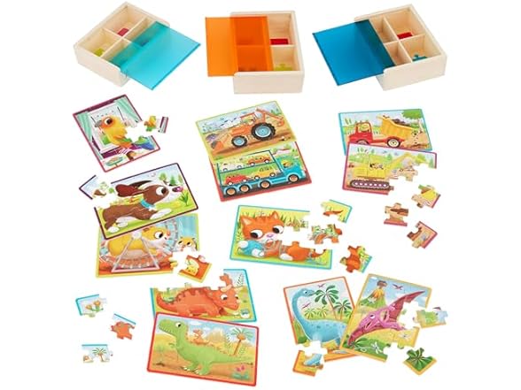 B. toys – Wooden Pack o' Puzzles 3Pk