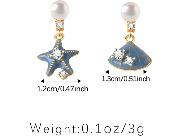 Asymmetric Starfish Shell Earrings Blue