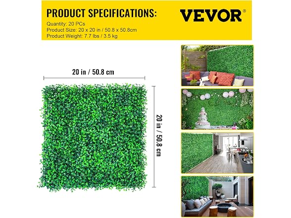 Artificial Boxwood Panels, 20 PCS 20\"x20\"