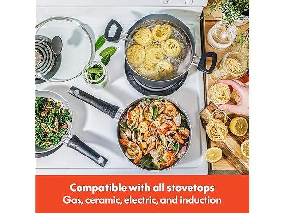BELLA Nonstick Cookware Set w Glass Lids - Aluminum