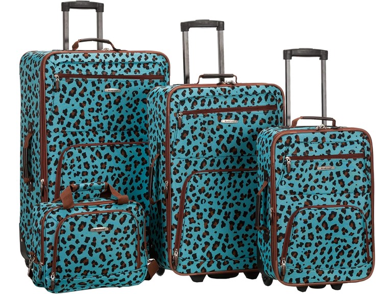 Rockland Jungle Softside Upright Blue Leopard, 4-Piece Set