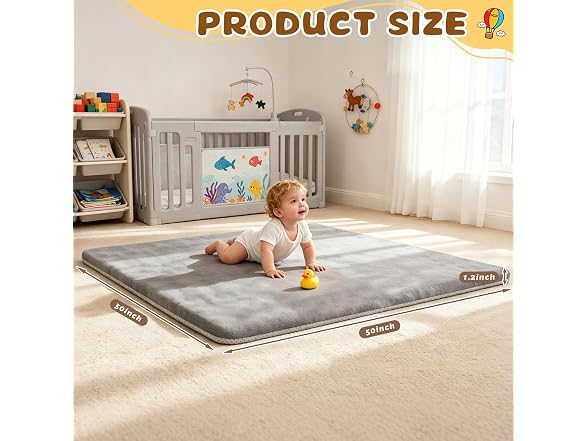 Yozoia Grey Baby Play Mat 50" x 50"