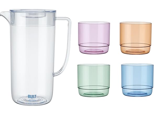 BUILT Acrylic Lagoon Pitcher With 4 Stackable Tumblers