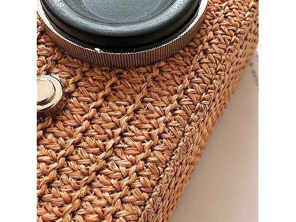 TENDYCOCO Crossbody Bag Camera Shaped Straw Woven Bag Mini Shoulder Bag for Women ( )