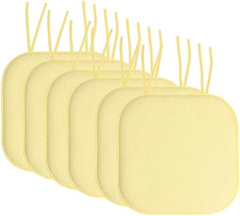 Sweet Home Collection SHC-TIES-CHAIR-PAD-YELLOW-6PK 6PK Memory foam chair cuhsions Yellow
