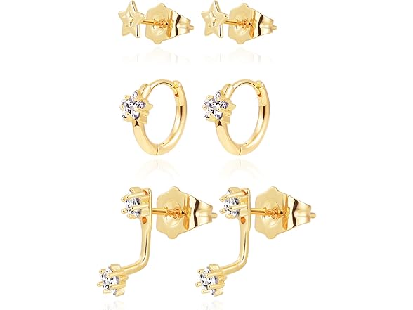 Glimz Gold Hoop Star Earrings Set