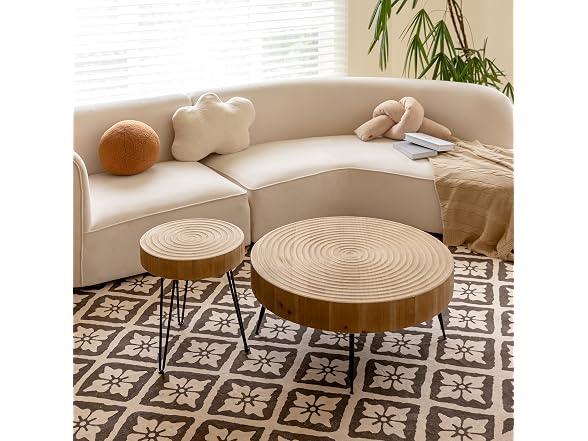 LONYKE 2-Pc Boho Nesting Table Natural