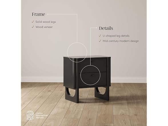 Nathan James Solace Mid Century Modern 2 Drawer Nightstand