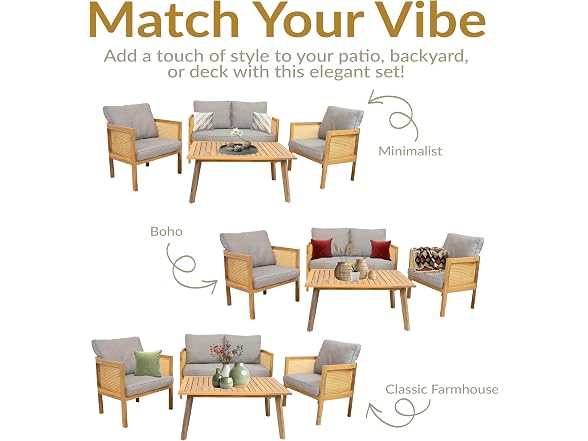Sunnydaze Sanibel 4-Piece Acacia Patio Furniture Set - Gray