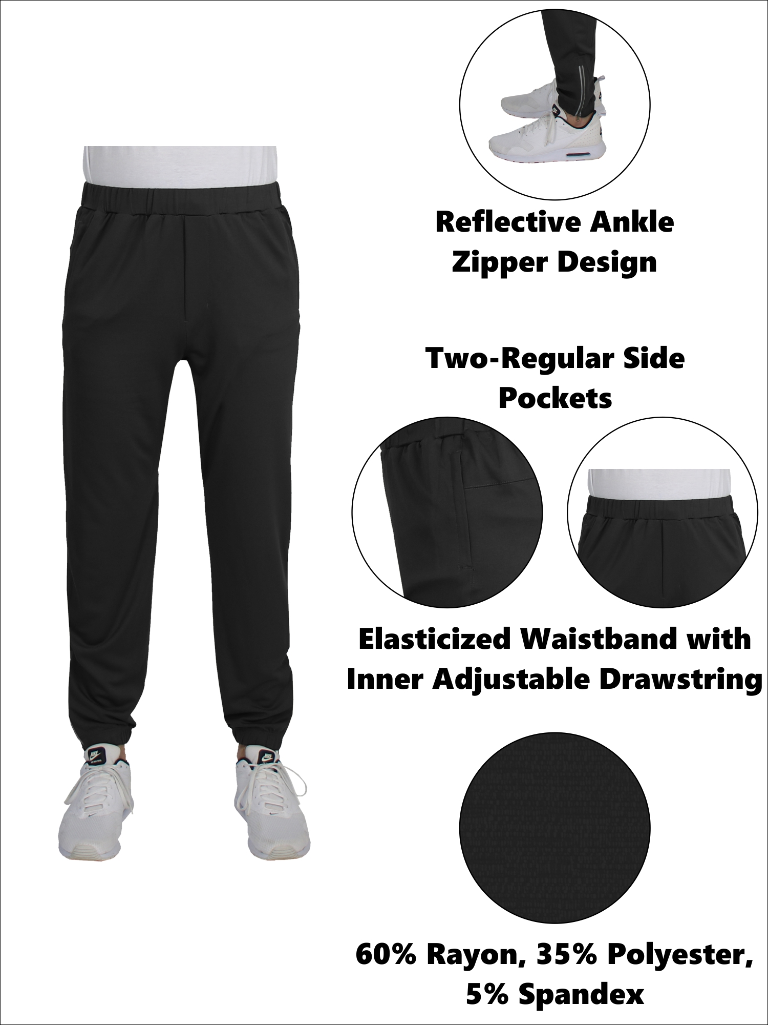 3Pk Mens Active Pants w-Ankle Zippers - Gallery 14