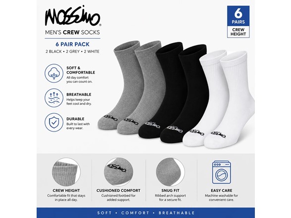 Mossimo Mens Crew Socks 6-Pair Pack