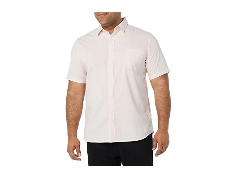 Amazon Essentials Men's Slim-Fit Short-Sleeve Poplin Shirt, Pink Double Stripe, X-Large