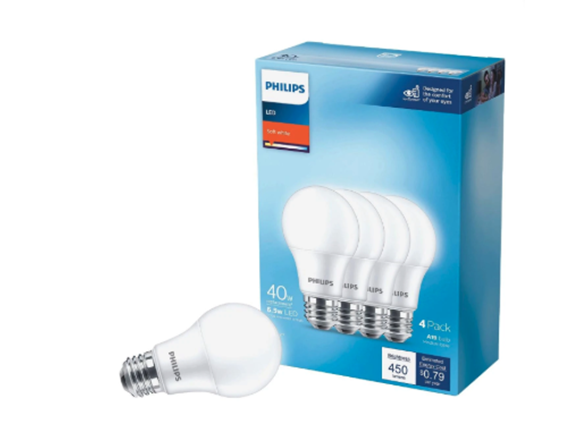 Phillps 5.5W (40W Equivalent) Soft White A19 Medium Led Light Bulb