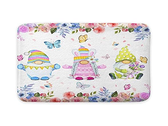 Easter Gnome Bath Mat, Spring Flower Butterfl