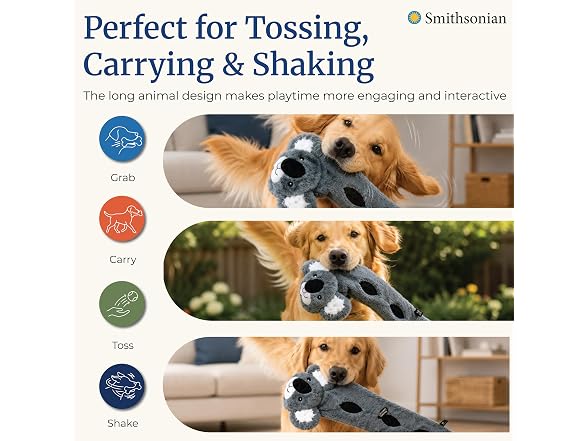 Smithsonian Long Animals Dog Toy – Stuffing-Free Large Koala