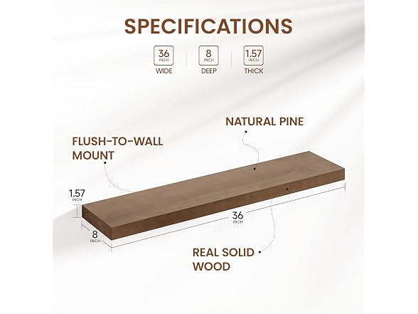 Heimlove Walnut Floating Shelves 36"L, 8" Deep Set of 2