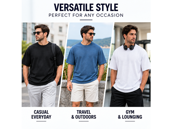 5Pk Mens Waffle Knit Drop Shoulder Tee