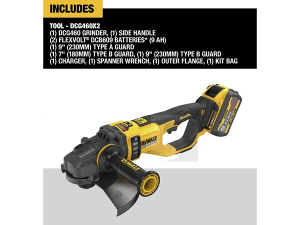 DEWALT DCG460X2 60V MAX Brushless 7-9in Grinder Kit