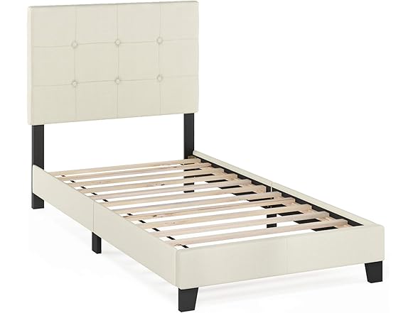 Furinno Laval Bed Frame, Twin, Linen