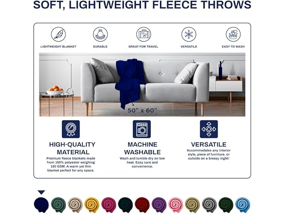 Cozy 50 X 60 Fleece Throw Blanket -Navy
