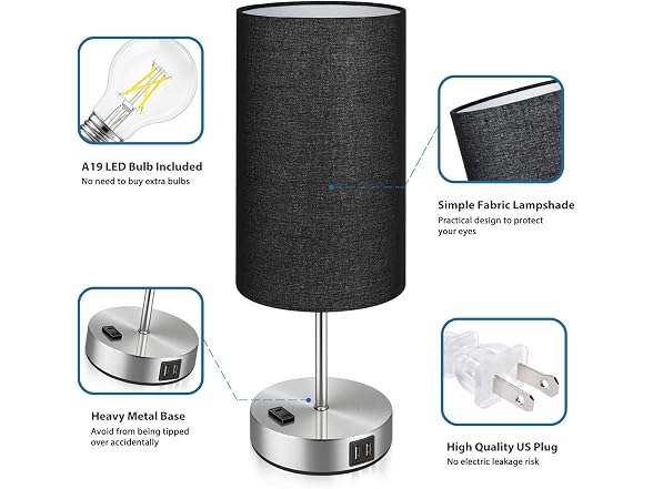 Brightever Black Touch Control Table Lamp Set of 2