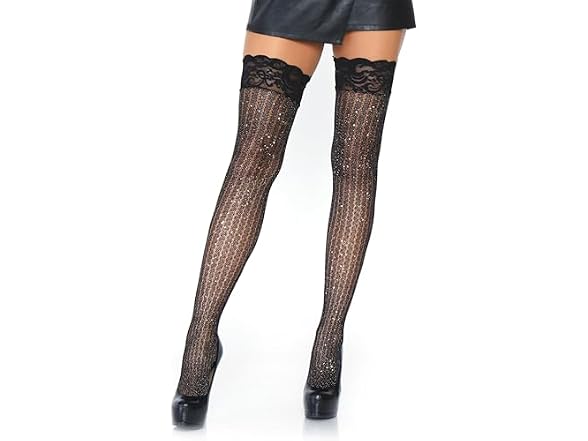 Leg Avenue Women (OS) Stay Up Lace Lurex Cable Top