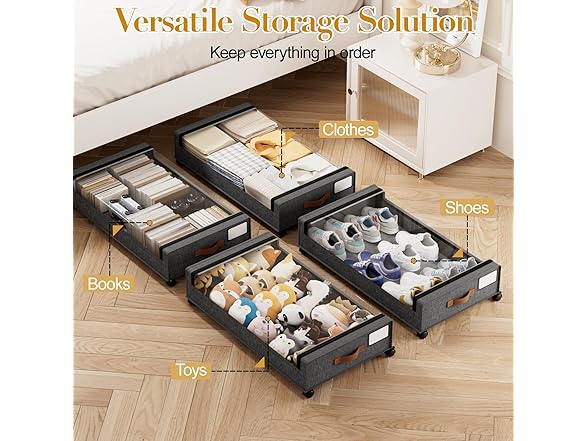 Dark Grey 4 Pck Under the Bed Storage