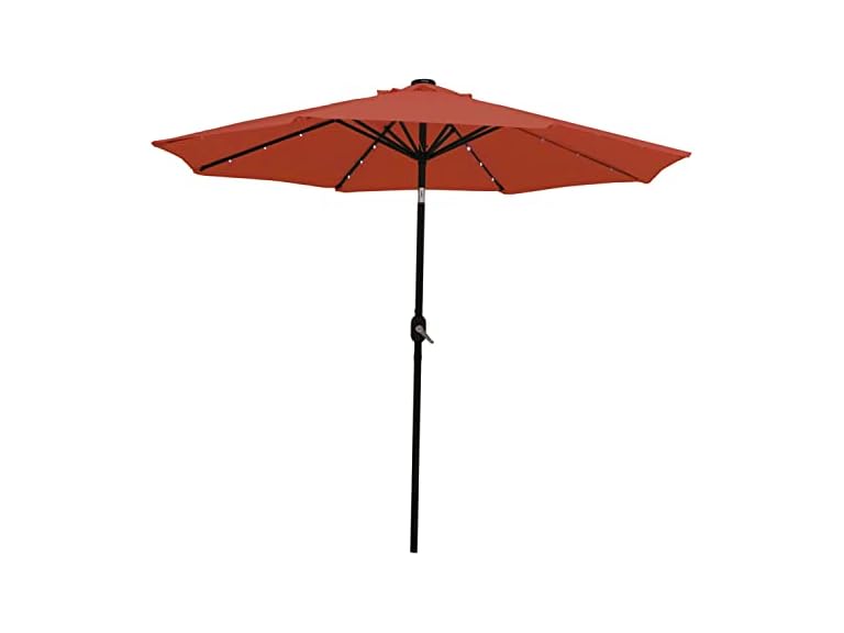 Sunnydaze Solar Powered Lighted Patio Umbrella with Tilt & Crank - Burnt Orange - 9-Foot