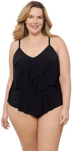 Aqua Green Women's Standard Triple Tier Tankini Top, Black