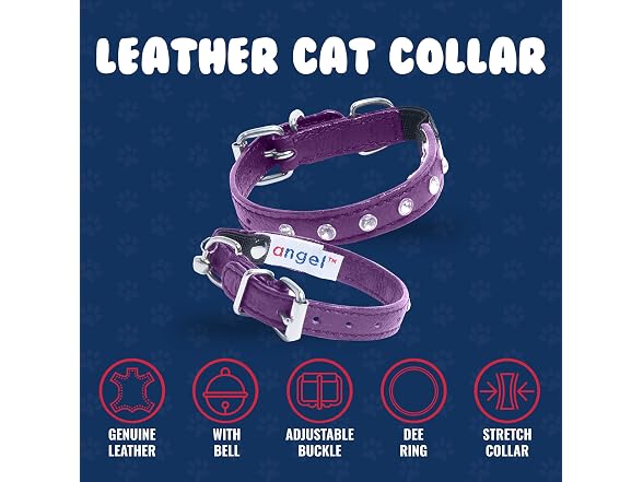 Athens Cat Collar, Leather Kitten Collar w/Rhinestones