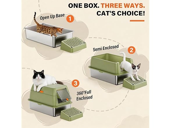 Extra Large Enclosed Stainless Steel Litter Box with lid