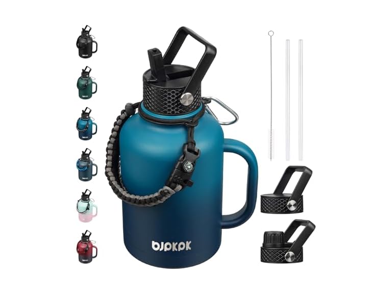 BJPKPK Large Insulated Water Bottles with Straw Lid & Handle